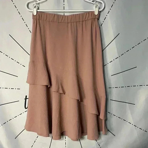 Alfani Dainty Pink High-Waisted Ruffle Asymmetrical Midi Skirt - Picture 2 of 7